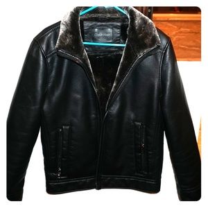 Calvin Klein Black Faux Leather Moto Jacket